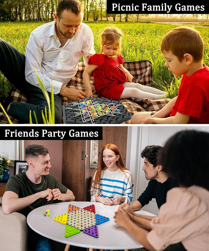 Upgraded Chain Triangle Chess Game, 3-in-1 Multi-Functional Board Games, Chain Link Game, Chinese Checkers, Educational Toy for Adults and Kids Age 3+, 2-6 Players, Fun for Family, Grandson, Party