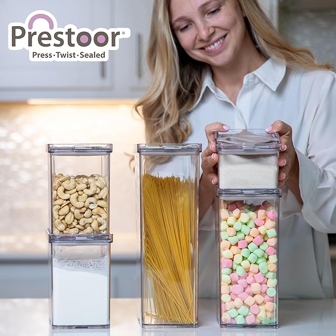 4-Pack Airtight Pantry Containers, 1.9 QT Clear SAN Food Storage Jars with Twist-Lock Lids, Detachable for Easy Cleaning, Stackable for Cereal, Pasta, Rice, Oats & Snacks White