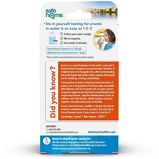Safe Home® DIY Arsenic in Water Test Kit – at Home Testing for Arsenic in Any Freshwater Supply – Detection 0-500 PPB – Fast Results – (1 Pack)