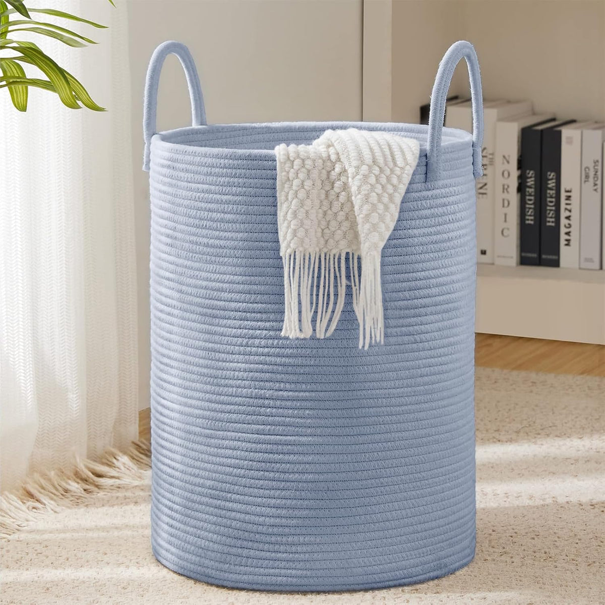 YOUDENOVA Laundry Hamper Basket, Woven 58L Tall Laundry Basket for Blanket Organizer- Nursery Hamper for Bedroom And Bathroom Storage