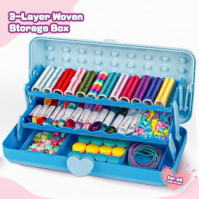 Cmiolacuna Friendship Bracelet Making Kit for Girls, 3-Layer Storage Box Arts and Crafts Bracelets Jewelry String Maker Kit Ages 8-12,Best Christmas Birthday Gift for Girls 6 7 8 9 10 11 12 Year Old