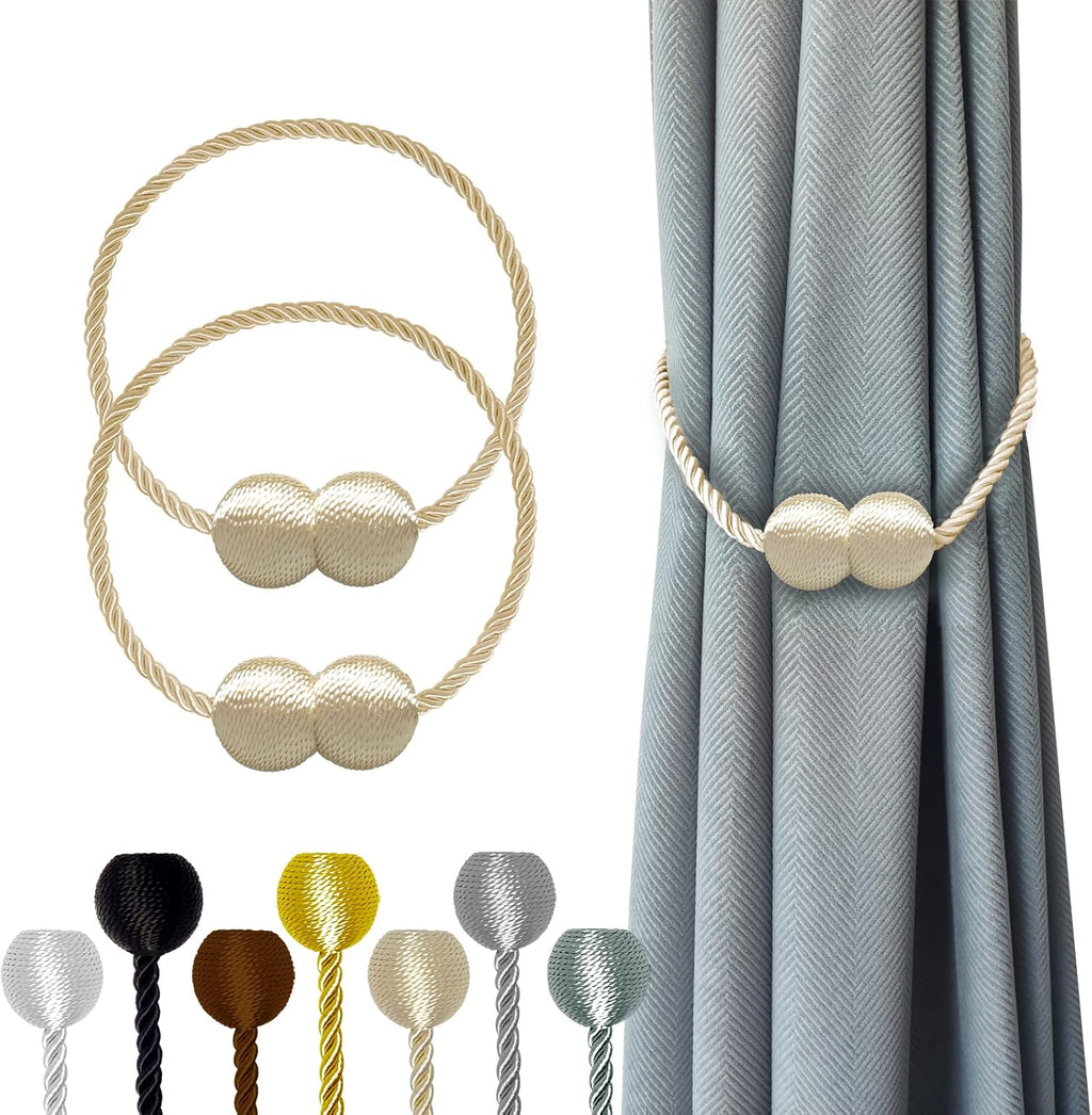 Hion Magnetic Curtain Tiebacks Beige 2pcs, Curtain Tiebacks Buckles Holdbacks Holders Hooks Clip for Home Bedroom Office Decorative Curtain