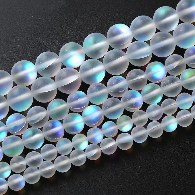 45pcs 8mm Natural White Mystic Aura Quartz Beads Frosted Matte Moonstone Round Loose Beads For Jewelry Making DIY Bracelet Necklace 15"