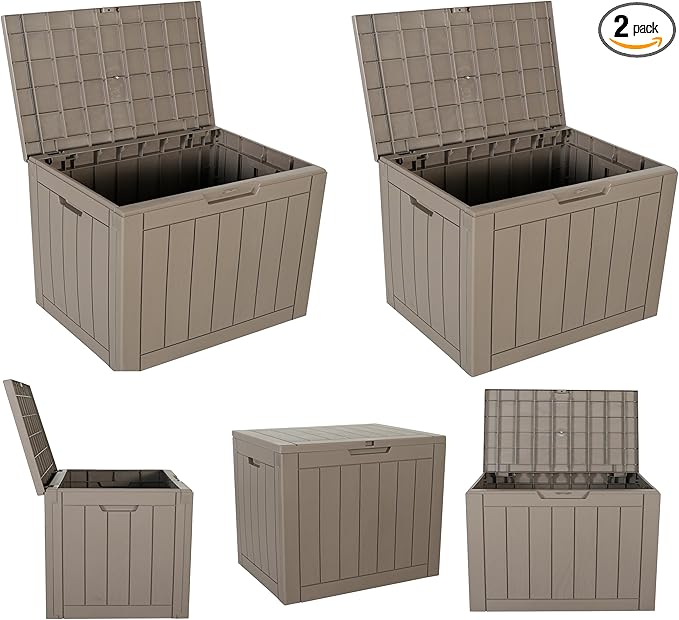 BTEXPERT Set of 2, Indoor Outdoor Storage Box, 30 Gallon Resin Deck Container for Package Delivery Patio Furniture Cushions Garden Tools Pool Sports Equipment UV Resistant Waterproof Lockable