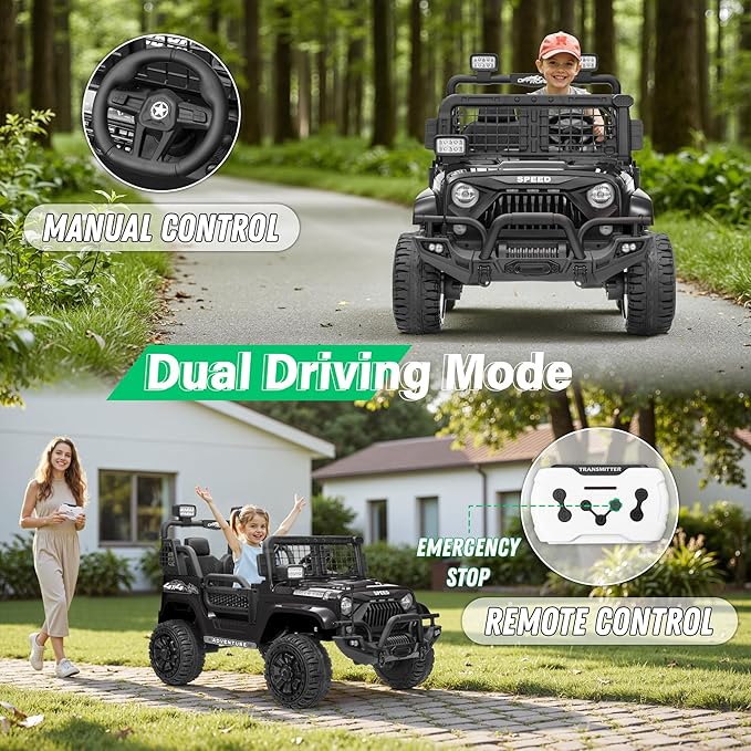 2 Seater Ride On Car Truck with Remote Control XL, Kids 24V Battery Powered Electric Vihicle w/21 in Seat, 3 Speeds, 2WD/4WD Switichable, Shock Absorbers,Bluetooth, Flower, Gift Choice