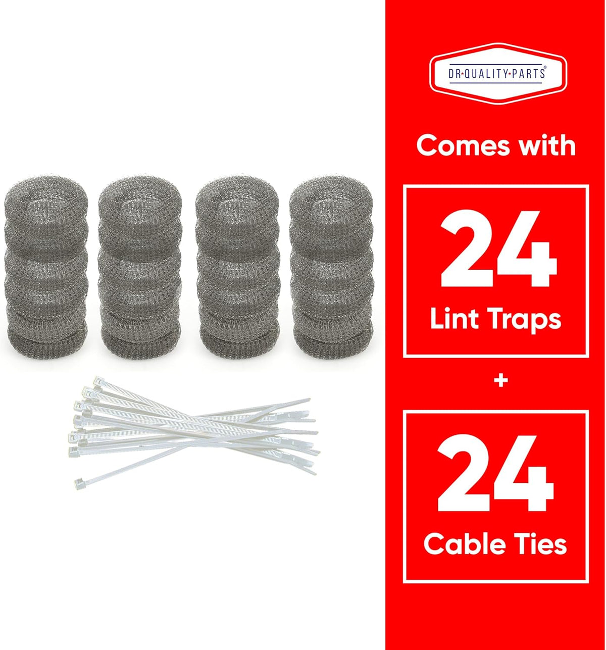 Washing Machine Lint Trap – Stainless Steel Hose Filter, Mesh Drain Catcher, Washer Sock Lint Remover, Rust-Free Snare Laundry Filter with Nylon Cable Ties, 29cmx6.5cm – 24-Pack