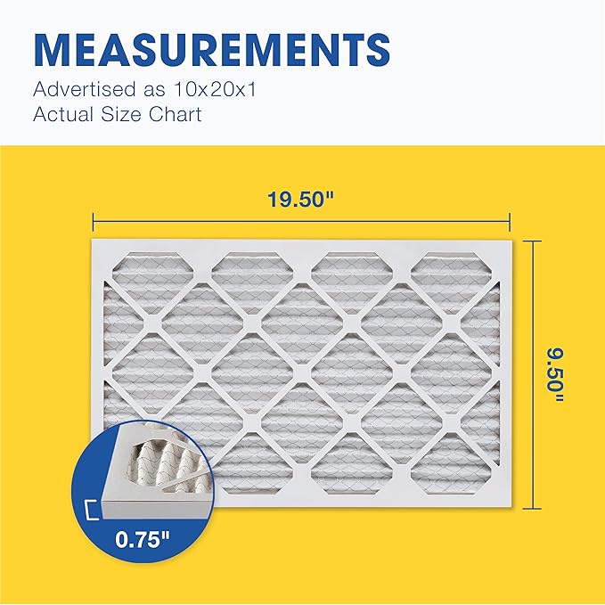 Aerostar 10x20x1 MERV 13 Pleated Air Filter, AC Furnace Air Filter, 6 Pack (Actual Size: 9 1/2" x 19 1/2" x 3/4")