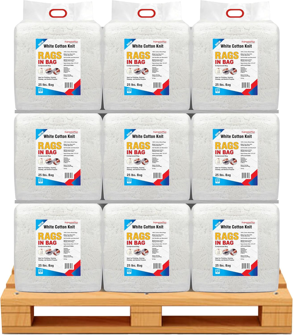 Premium White T-Shirt Cleaning Rags (600 lbs. Pallet 24x25 lbs. Bag of Rags) – White Cotton Rag for Cleaning, Staining, Painting, Oil, Grease & Dust Removal – Shop Rags Bulk