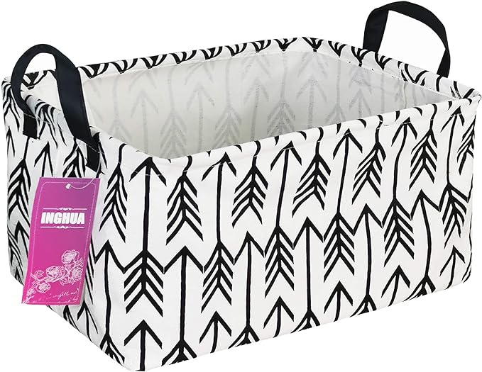 Rectangular Storage Basket Fabric Organizer Bin for Toys,Books,Clothes,Gifts,Pets-Perfect for Home,Office,Nursery,Dorm,Shelf(Rec Black Arrows)