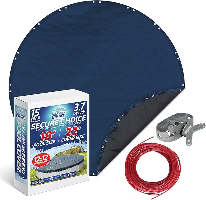 Winter Swimming Pool Cover for 18 ft Aboveground Round Pool Size, Secure Choice Series, Solid Material, Color - Cobalt Blue, Pool Cover Choice 2718-4CHOICE
