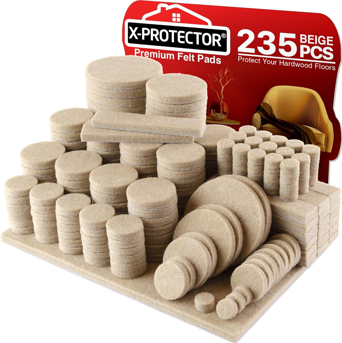 Felt Furniture Pads X-PROTECTOR 235 PCS Premium Furniture Pads - Felt Pads Furniture Feet Best Wood Floor Protectors - Protect Your Hardwood & Laminate Flooring!