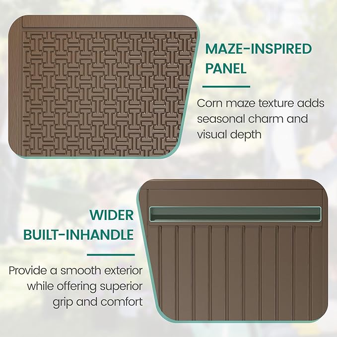 90 Gallon Outdoor Deck Box, Waterproof Outdoor Storage Box, Durable Resin Bin for Patio Cushions, Garden Tools and Pool Accessories, Lockable with UV Protection, Brown, Patio Furniture