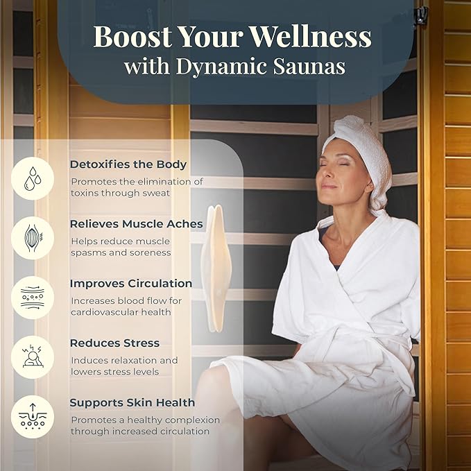 DYNAMIC SAUNAS Madrid Elite 3-Person Ultra Low EMF FAR Infrared Sauna with Red Light Therapy & Bluetooth Speakers | Personal Indoor Dry Heat Sauna for Home & Gym – Made from Canadian Hemlock