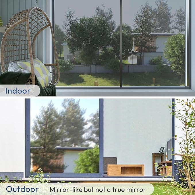 rabbitgoo Window Privacy Film One Way Window Tint for Home, Removable Reflective Heat Sun Blocking Anti UV Glass Door Covering, Mirror Tinting Film House Office, 29.5 in X 6.5 Feet, Silver