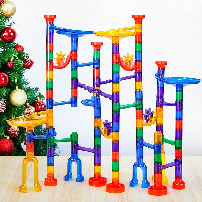 JOYIN 150Pcs Glowing Marble Run- Construction Building Blocks Toys with 5 Glow in The Dark Glass Marbles, STEM Educational Building Block Toy, Gift for Christmas