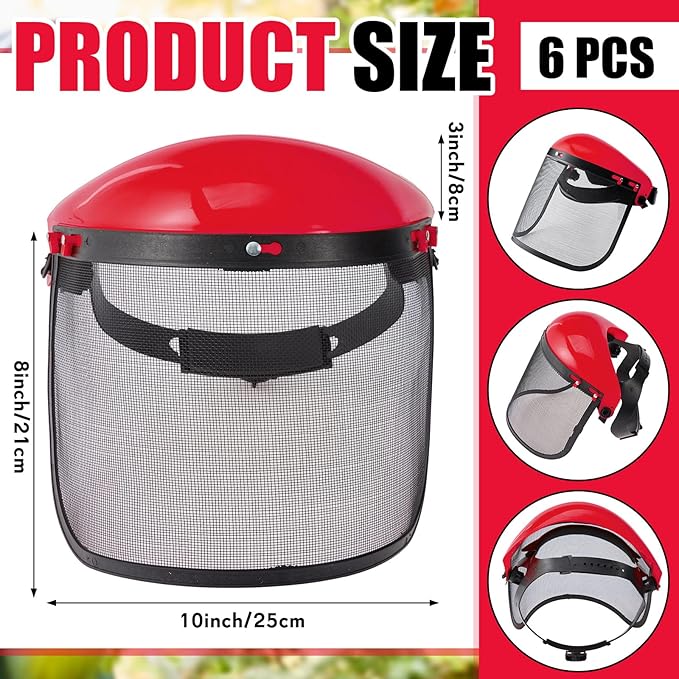 Amylove 2 Pcs Safety Face Shield with Mesh Weed Whacking Face Shield Masks Chainsaw Gardening Weed Mover Protection (Red)