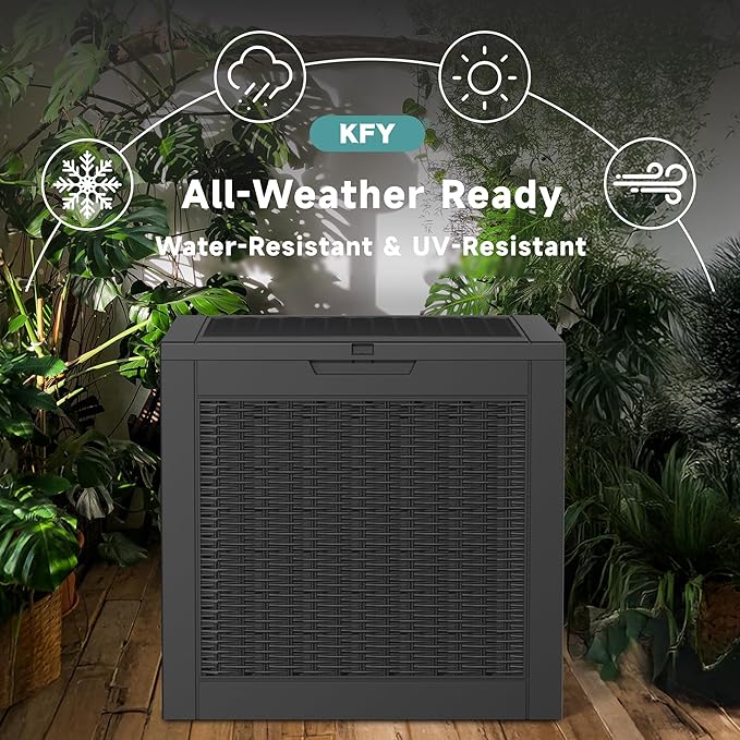 30 Gallon Waterproof Resin Deck Box, UV Resistant Outdoor Storage for Garden, Patio, Porch, Delivery, Rattan Black