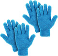 2 Pairs Microfiber Gloves Household Cleaning Glove Plant Dusting Glove Washable Reusable Mittens Gloves for Plants House Cars Blinds Dusting Furniture and Small Objects (Blue)