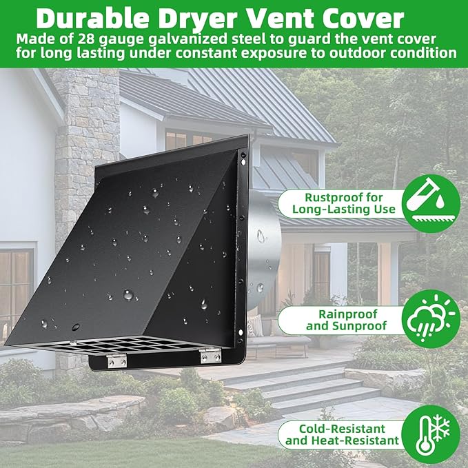 4 Inch Dryer Vent Cover Outside with Mesh & Cushioned Flap,Metal Wall Vent Exhaust Vent Cover,Exterior Dryer Vent Hood Wall Mount Extractor Vent,Outdoor Dryer Vent Cover for Laundry AC Air Vents-Black