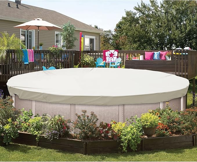 ECOOPTS Waterproof Round Polyester Pool Cover for Above Ground Pools, Swimming Pool Cover Protector Winter Safety Cover (6 ft, Beige)