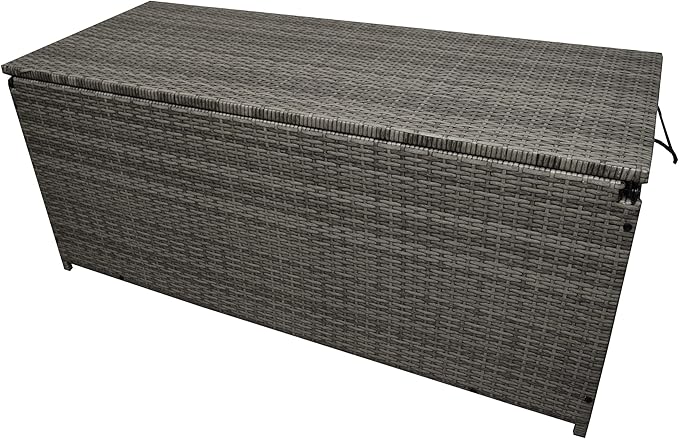Oakland Living Grey Indoor and Outdoor Balcony Patio Deck Porch Pool 113 Gallon Wicker Storage Box Trunk Bin with Metal Frame