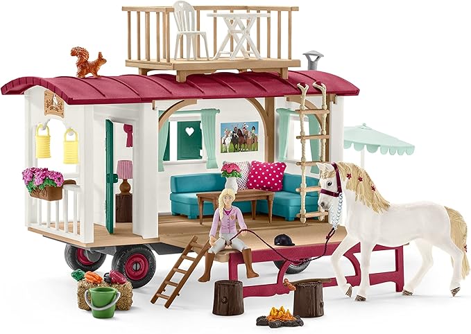 Schleich Horse Club - 95PC Sofia's Secret Camper Playset with Removable Rooftop Balcony - Includes Camper, Horse and Rider Figurines and Accessories - Modular Play Set for Girls - Kids Ages 5+ | 42593