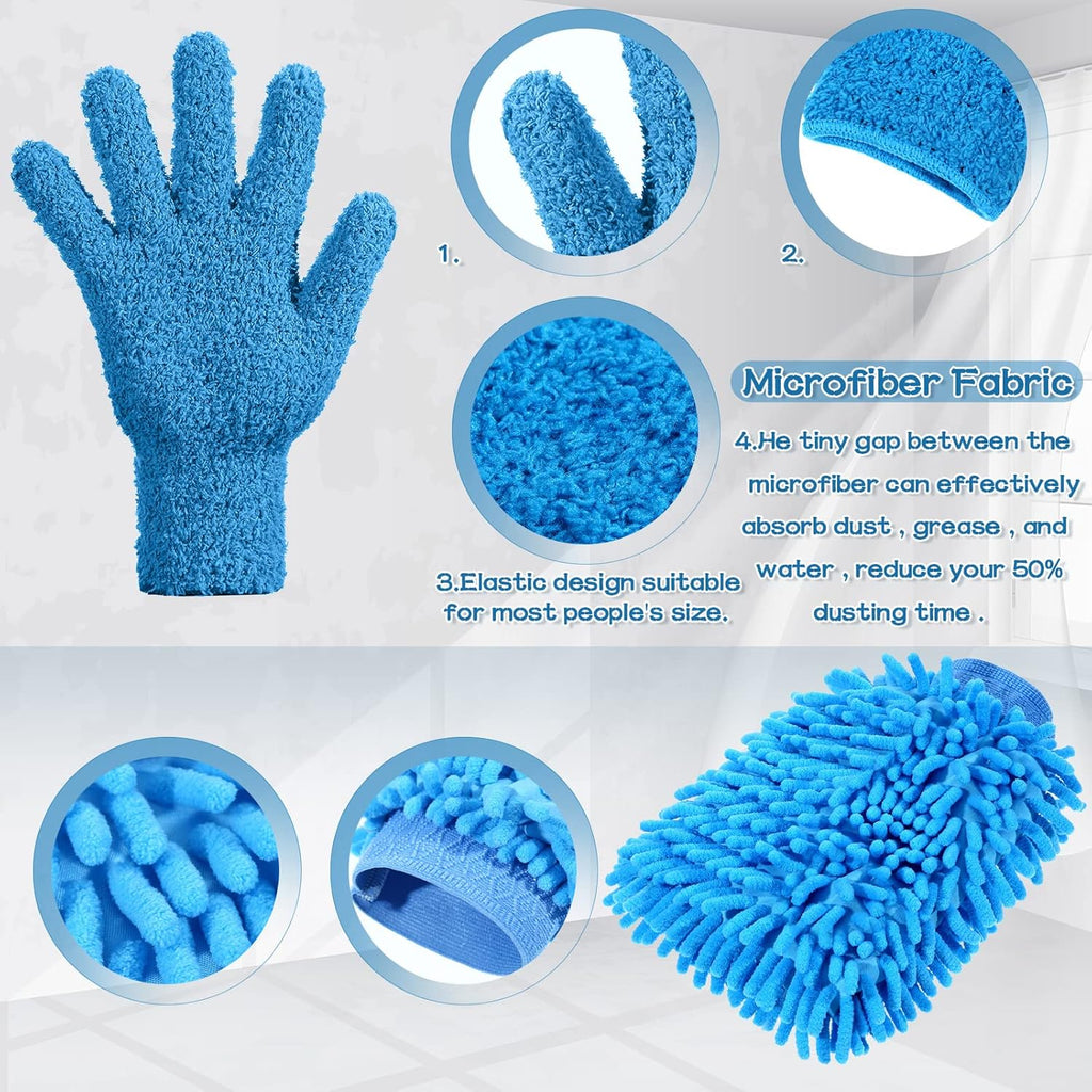 6 Pcs Microfiber Dusting Mitt Gloves Microfiber Washable Dusting Gloves Car Wash Mitt for Leaf Cleaning Plant