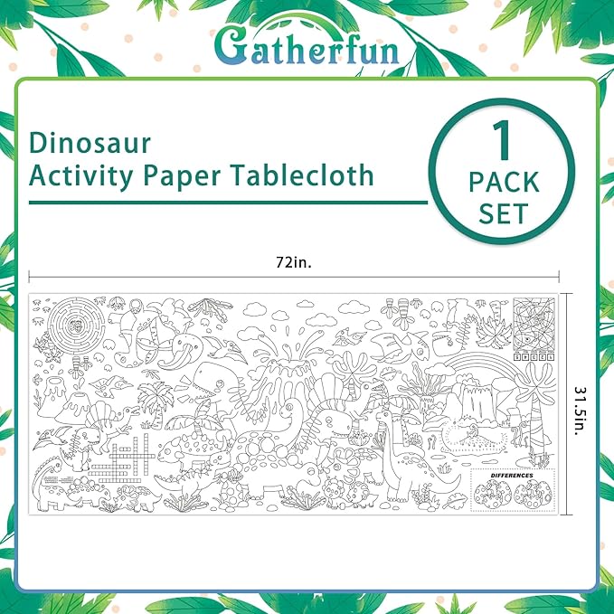 Gatherfun Dinosaur Party Giant Coloring Poster - 31.5x 72 Inches - Versatile Classroom Wall Décor & Birthday Activity - Dinosaur Poster or Table Cover for School Parties and Special Events