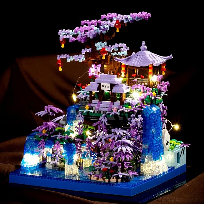 Cherry Blossom Tree House Micro Building Blocks Set,Peach Blossom Pond Flowers Bricks Architecture Kit with LED Light Gifts for Adults and Kids（2500+Pieces）