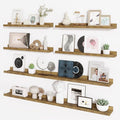 Axeman Picture Ledge Shelf, Floating Shelves for Wall Decor Set of 6, 55 inch Floating Wall Mounted Shelves, Shelves with Lip for Living Room, Bedroom, Nursery, Bathroom, Kitchen, Rustic Brown