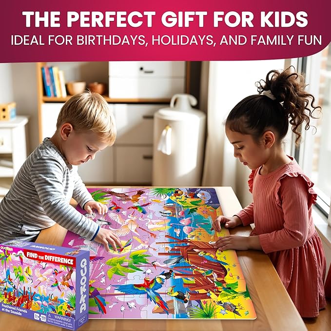QUOKKA 100 Piece Puzzles for Kids Ages 8-10 – 3XSET Puzzles for Kids Ages 4-6 – Toy for Learning Wildlife Neighbors and Feathered Friends for 5-8 Year Old – Toddler Game Gift for Boy and Girl