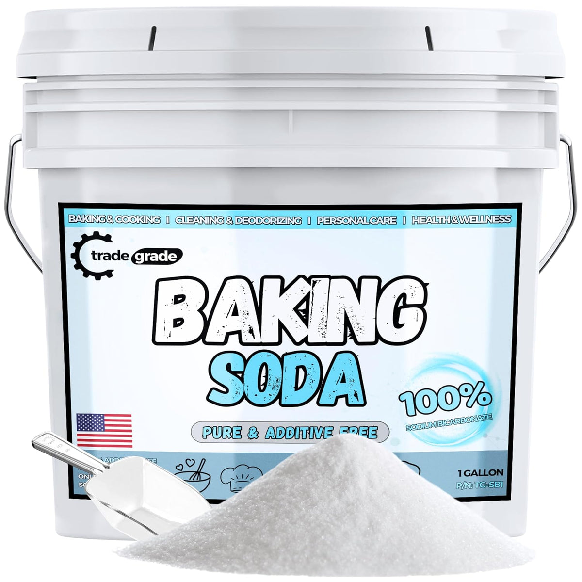 TradeGrade Pure Baking Soda Powder – 1 Gallon Bucket, Sodium Bicarbonate Powder | Premium Food-Grade for Baking, Bread, Cookies & More | Baking Soda for Cleaning, Natural Cleaner & Deodorizer (1 Gallon)
