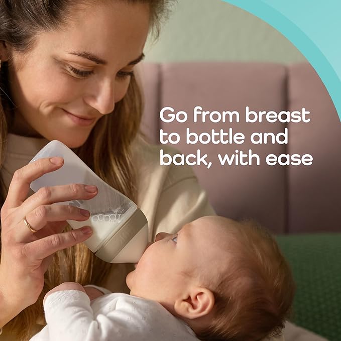NUK Perfect Match 2-in-1 Natural and Anti-Colic Bottle with Medium Flow, Wide, Adaptable Nipple, 8oz., 4 Pack, BPA Free