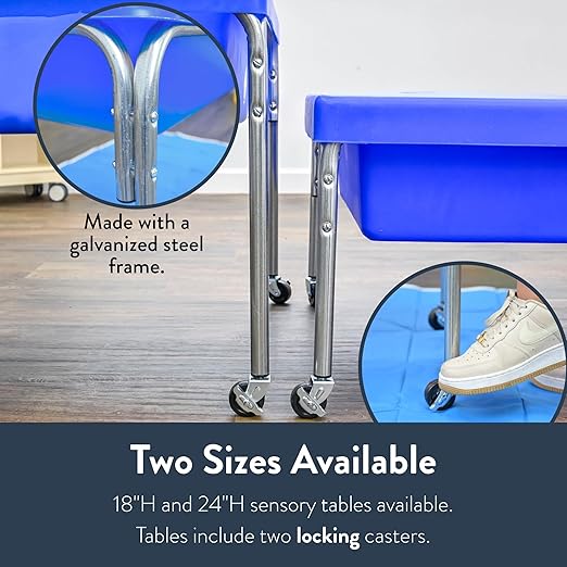 Children's Factory Sensory Sand and Water Activity Table and Lid Set for Preschool, Daycare, Classroom, Outdoor Play, 18”, Blue