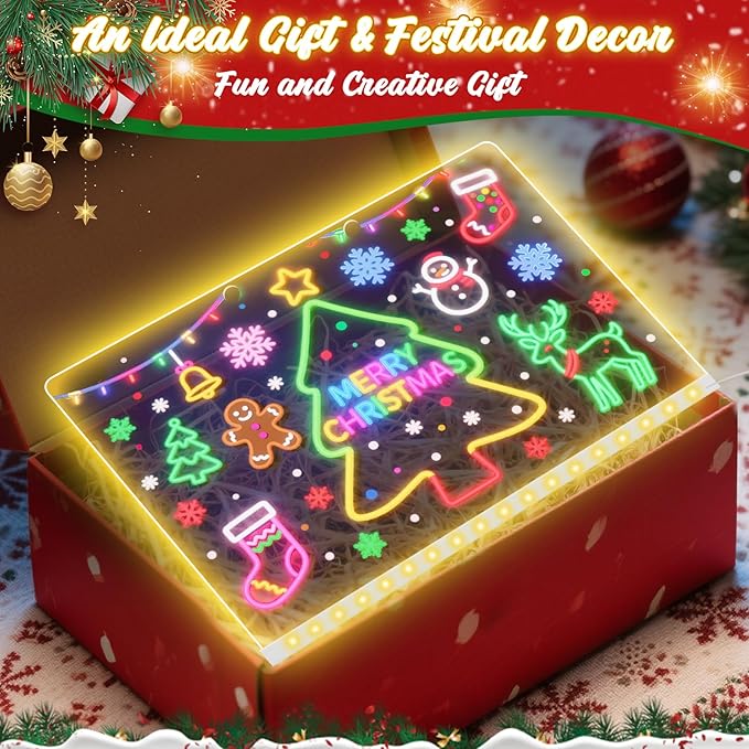 Lumiboard LED Drawing Board, LED Note Board, Acrylic Dry Erase Glowboard with 4 Modes & 7 Colors Light, Include Adapter, Led Doodle Board for Kids, Halloween or Christmas Decorations (Small)