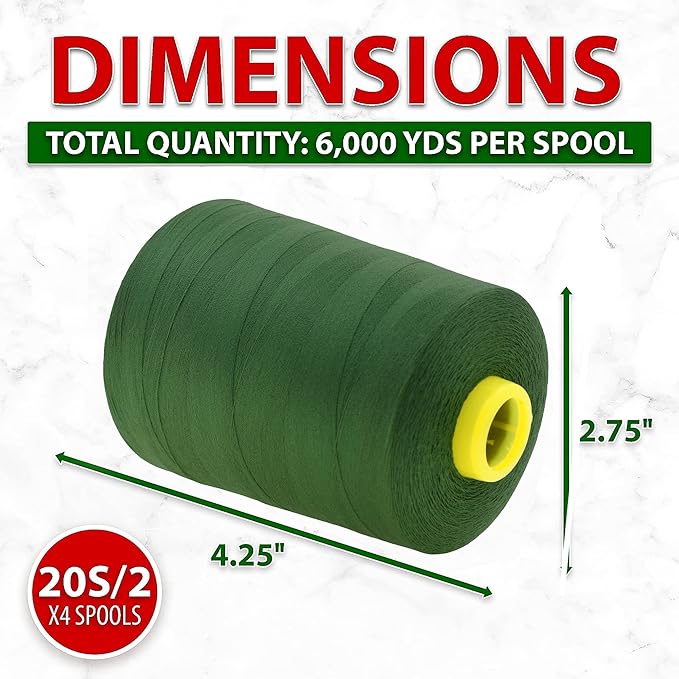 Mandala Crafts 4 Pack of Serger Threads Cones Spools - 20S/2 24000 Yards Polyester Hunter Green Threads for Sergers Machine and Overlock Quilting Sewing Machine