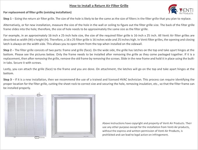 Venti Air 20" X 30" Steel Return Air Filter Grille - Removable Face/Door for 1 inch Filters - HVAC Duct Cover Grill (2-3 Business Day Delivery) [Outer Dimension: 22.5"W X 32.5" H]