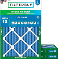 Filterbuy 30x36x2 Air Filter MERV 13 Optimal Smoke & Allergy Defense (3-Pack), Electrostatic Pleated HVAC AC Furnace Filters Replacement, Made in USA (Actual Size: 29.81 x 35.81 x 1.75)