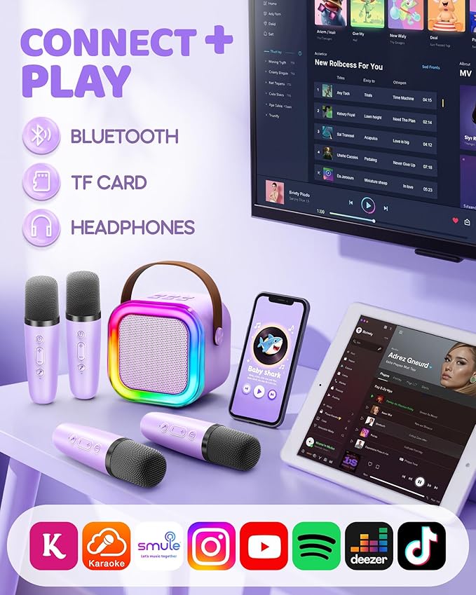IROO Mini Karaoke Machine for Kids, 2025 TOP Toys Birthday Gifts Ideas for Girls Ages 4, 5, 6, 7, 8, 9, 10, 12+ Years Old, Portable MP3 Player with 4 Wireless Mics for Party