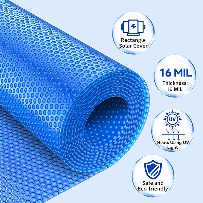 BigXwell 12 Foot Round Solar Pool Cover, 16-mil Blue Pool Covers for Above-Ground and In-Ground Pools, Heavy-Duty Insulating Cover, Solar Blanket Cover for Swimming Pool