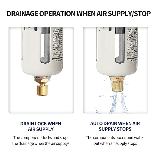BLCH 3/8" NPT Air Dryer - Air Pressure Regulator, Air Compressor Filter AW3000-03 Semi-Auto Drain Poly Bowl Gauge 0-160 PSI 5μm Brass