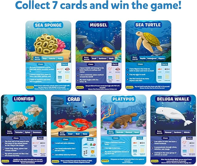 Skillmatics Guess in 10 Underwater Animals, Perfect for Boys, Girls, Kids, and Families Who Love Card Games, Toys, Board Games, Gifts for Ages 8, 9, 10 and Up