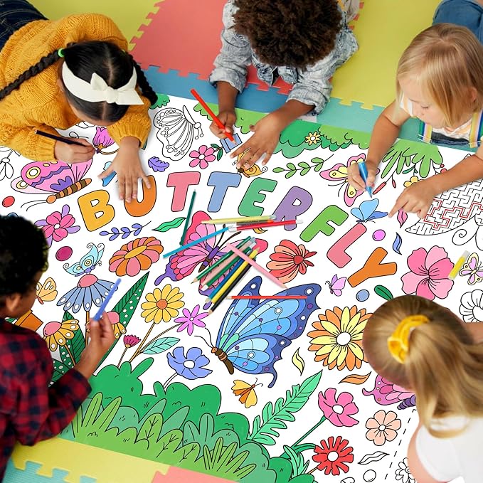 Butterfly Birthday Party Giant Coloring Poster - 31.5X 72 Inches - Versatile Classroom Wall Décor & Butterfly Birthday Decorations-Poster or Table Cover for School Parties and Special Events