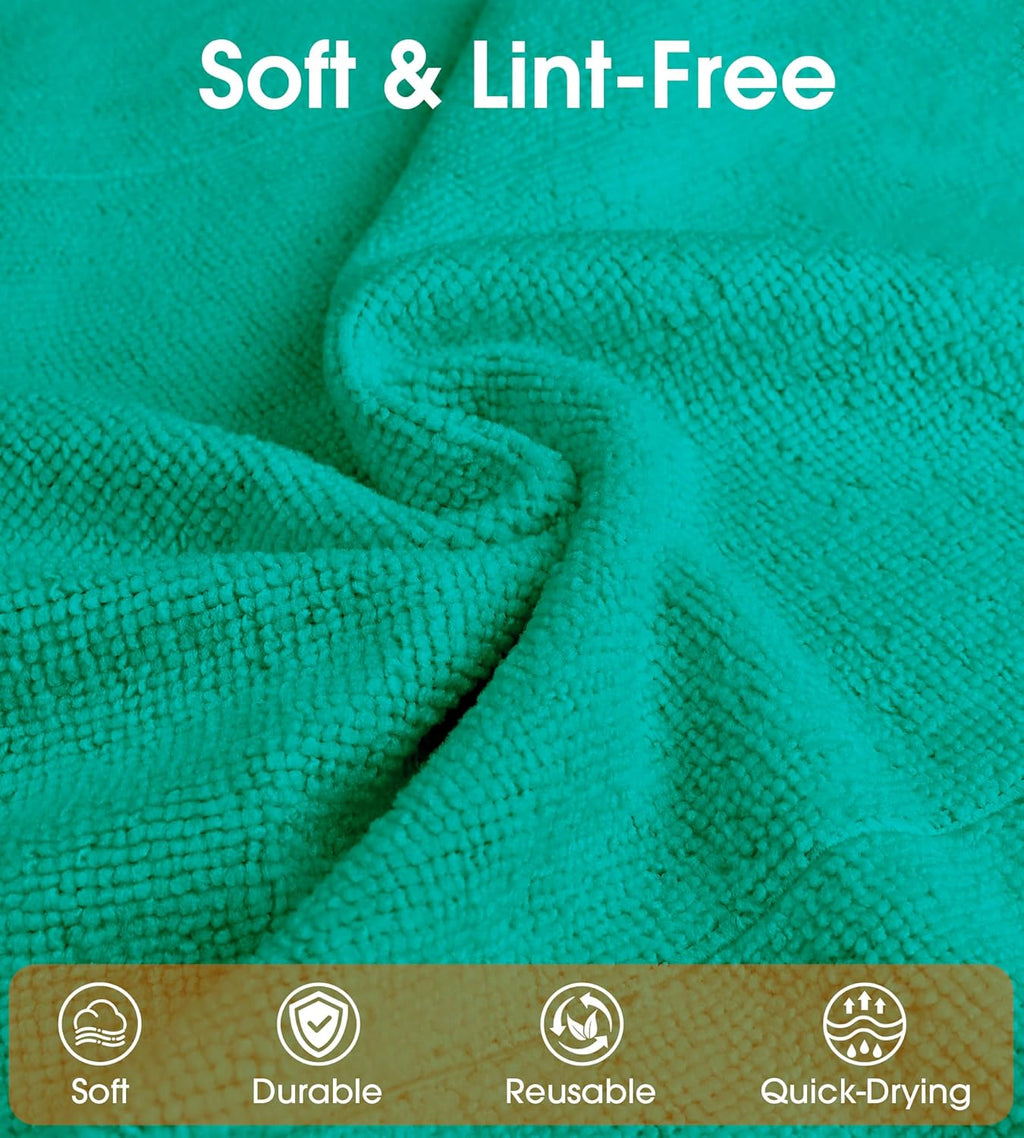 Roll of Microfiber Cleaning Cloth –100 Pack, Tear Away Microfiber Towels, Reusable, Washable, Scratch-Free, Cleaning Supplies,Kitchen Towels for Car, Home, Kitchen (Malachite Green)
