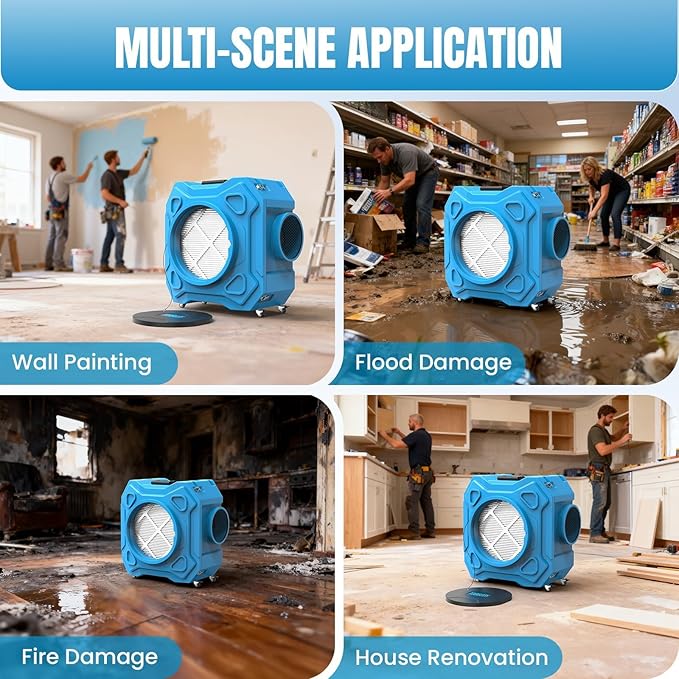 Air Scrubber with 3-Stage Filtration, 750CFM HEPA Air Scrubber Negative Air Machine with Lockable 360° Wheels & Auto-Foldable Handle, Portable Heavy Duty Air Cleaner for Home Industrial Commercial Use