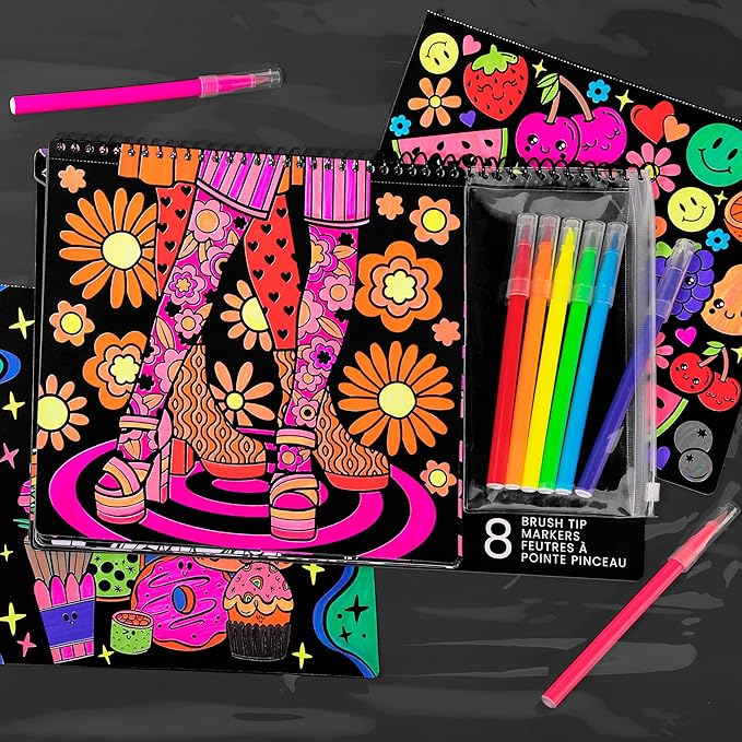 Fashion Angels Color Pop Poster Set, Includes 18 Posters & 8 Brush Tip Markers for Kids, Tweens & Teens, Perfect for Arts & Crafts, Coloring & DIY Room Decor