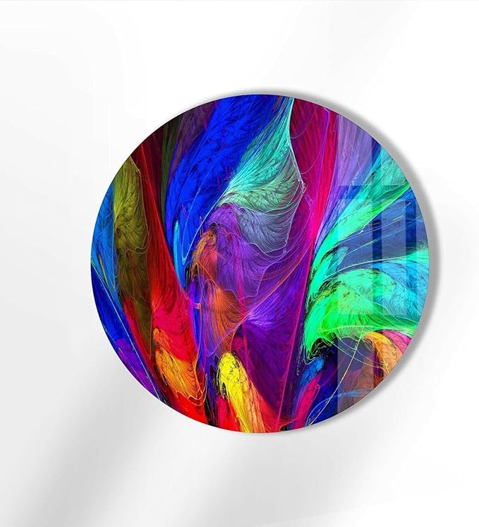My Photostation.com 15.8''(40cm) Diameter Neon Colors Abstract Round Glass Wall Art Tempered Glass Printing Wall Decor Large Wall Art Wall Hangings