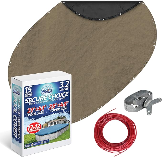 Winter Swimming Pool Cover for 21 ft x 41 ft Aboveground Oval Pool Size, Secure Choice Series, Solid Material, Color - Sandstone Tan, Pool Cover Choice 572141-4CHOICE