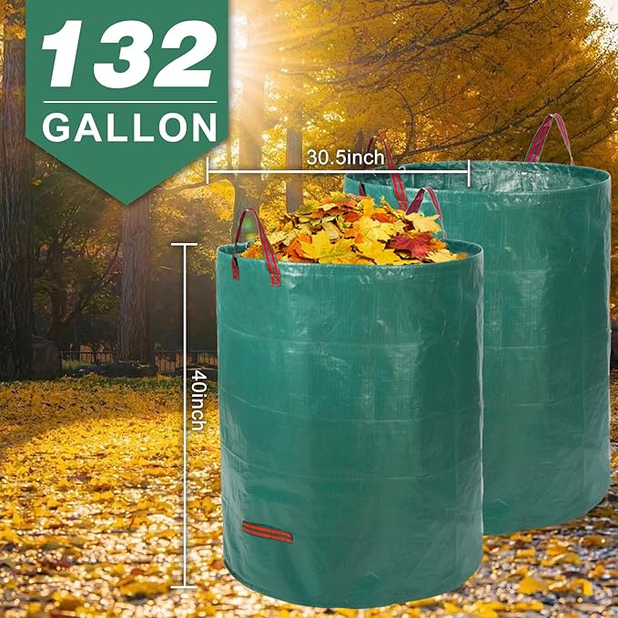 Joyhalo Reusable Yard Waste Bags -132 Gallon, 6 Pack, Heavy Duty with Gardening Gloves & 4 Handles, Standable, Camping & Recycling