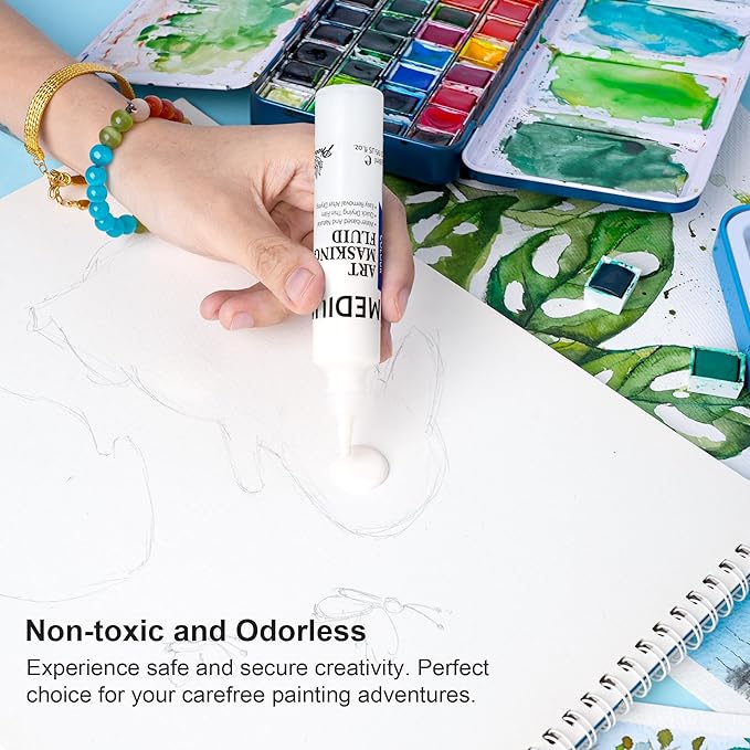 AUREUO Masking Fluid for Watercolor Painting - 28ml / 0.95 fl Oz Liquid Masking Fluid Pen Water Color Medium Art Supplies for Artists